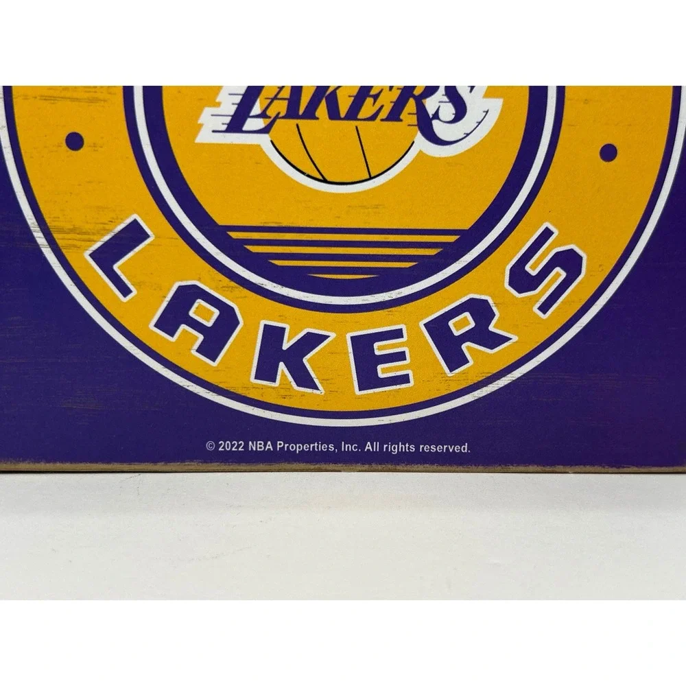Los Angeles Lakers NBA Wooden Block Sign Purple Gold Distressed Wall Decor 6x6